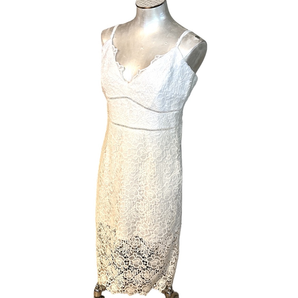 Blue Rain Francescas White Floral Lace V-Neck Cami Midi Dress Size XL